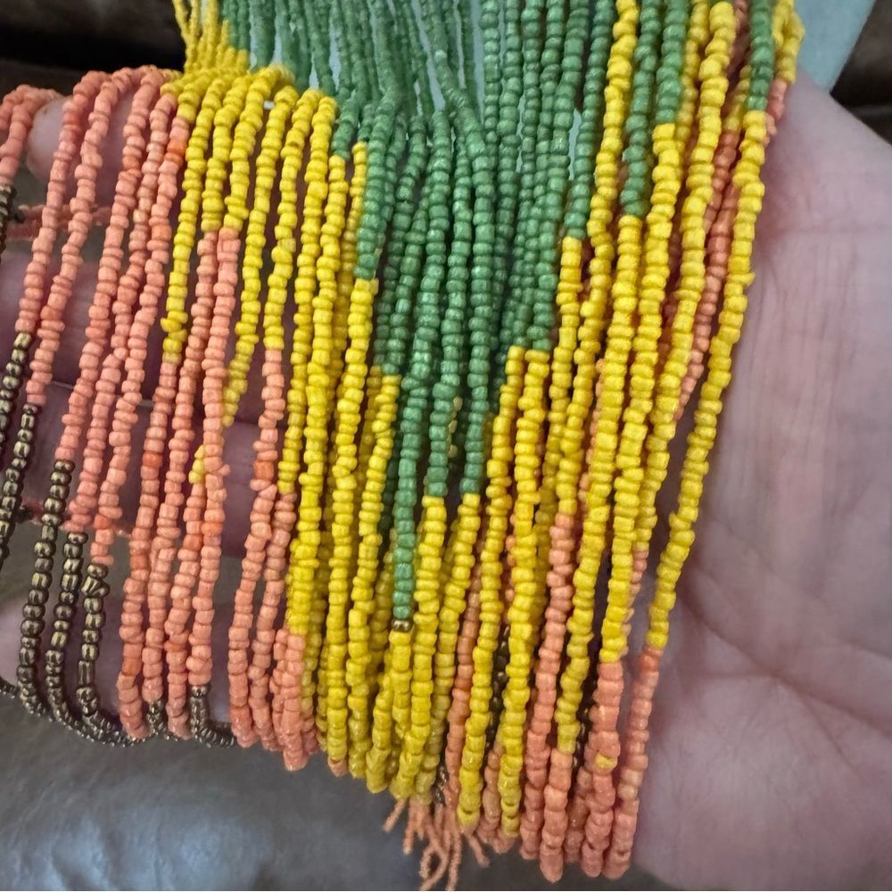 Handmade Multicolor Layered Chevron Beaded Tribal Fringe Collar Necklace - Picture 8 of 8